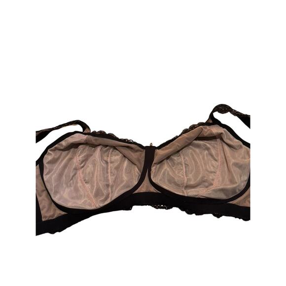 Curvy Couture Luxe Lace Bra 1320 40H/42G Black Beige Wireless Mesh Lingerie - Picture 5 of 9